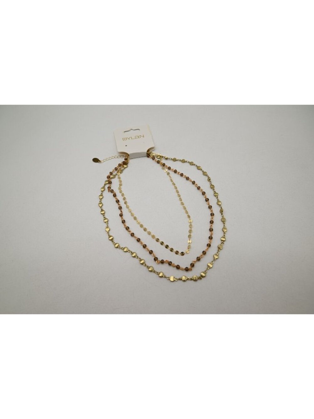 NWT Dylan Jewelry Trinity Necklace Triple Strand Gold Tone Beaded Layered Chain